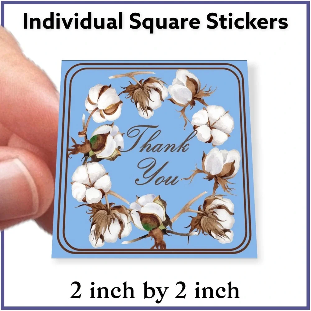 100 (2x2 Inch) Square Stickers, Cotton High Gloss, Thank You